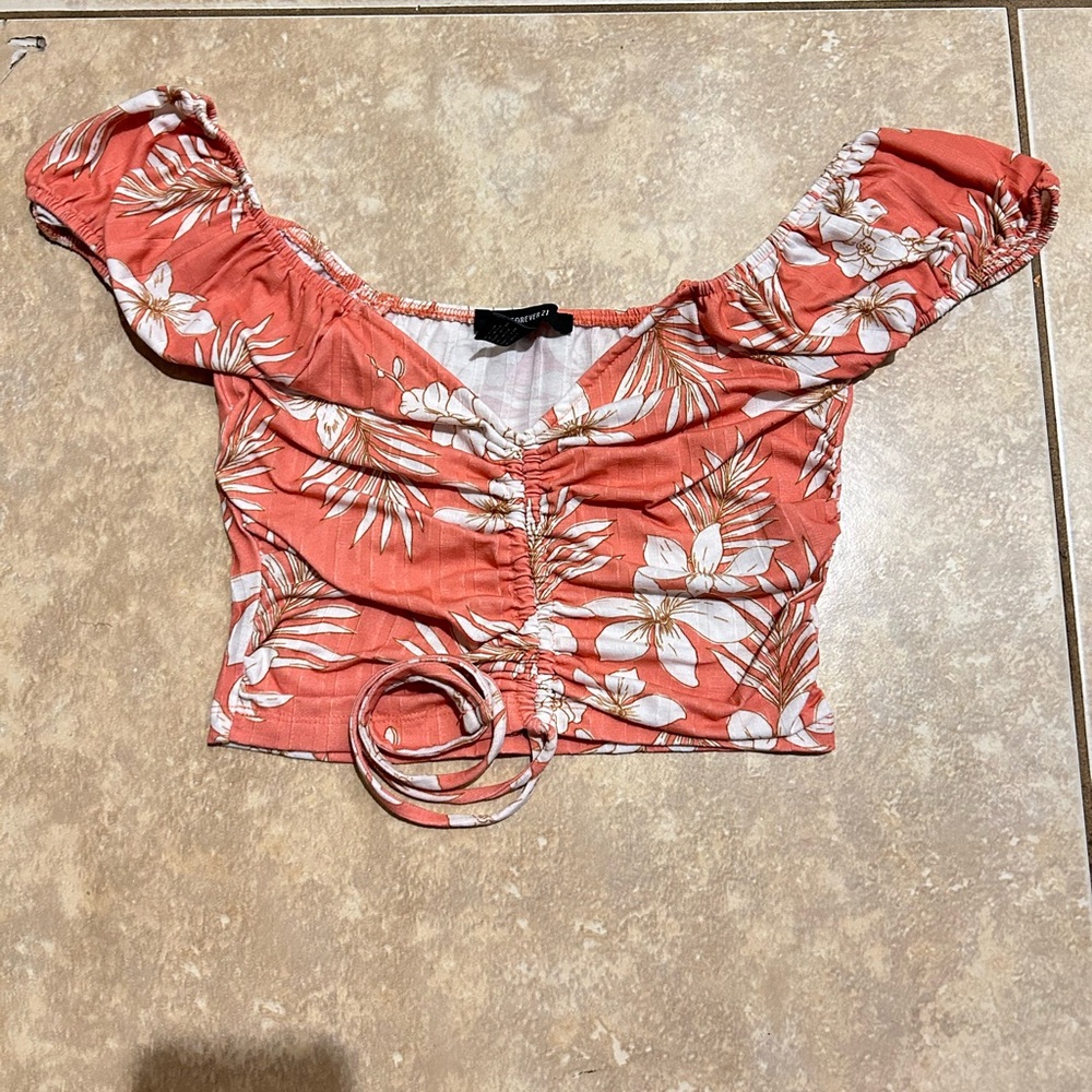 Forever 21 Orange/Red Flower Crop Top
